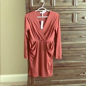 BCBG Rust Mahogany VNeck Fitted Pocket Dress XS